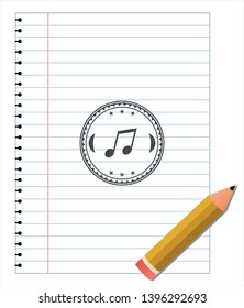musical note icon emblem drawn in pencil. Vector Illustration. Detailed.
