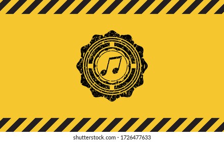 musical note icon grunge warning sign emblem. Vector Illustration. Detailed. 