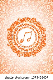 musical note icon inside abstract orange mosaic emblem