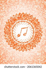 Notensymbol in abstraktem orangefarbenem Mosaikzeichen. 