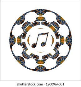 musical note icon inside arabesque style badge. arabic decoration.