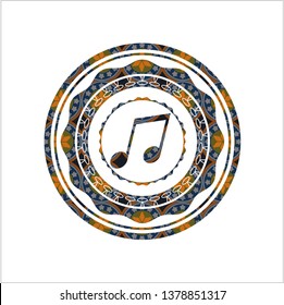 musical note icon inside arabesque style badge. arabic decoration.