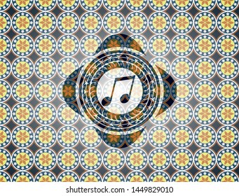 musical note icon inside arabesque emblem. arabic decoration.