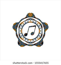 musical note icon inside arabesque emblem. arabic decoration.