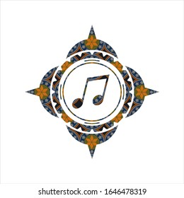 musical note icon inside arabic emblem. Arabesque decoration.