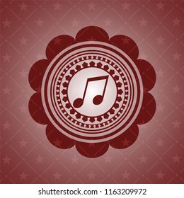 musical note icon inside badge with red background