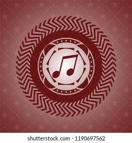 musical note icon inside badge with red background