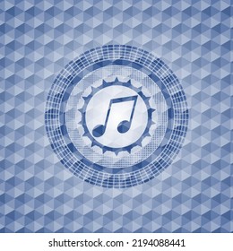 icono de nota musical dentro de la placa hexagonal azul. 