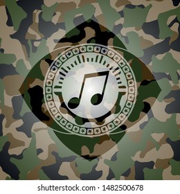 musical note icon inside camouflage emblem
