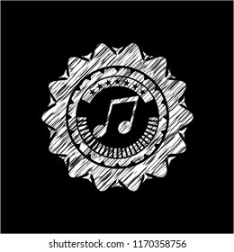musical note icon inside chalkboard emblem