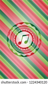 musical note icon inside christmas badge.