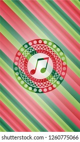 musical note icon inside christmas colors style emblem.