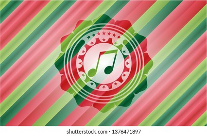 musical note icon inside christmas badge background.