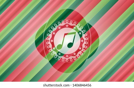 musical note icon inside christmas style badge..