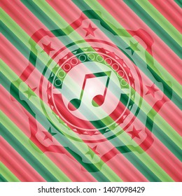 musical note icon inside christmas badge background.