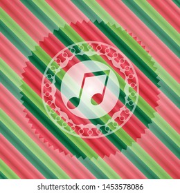 musical note icon inside christmas emblem background.