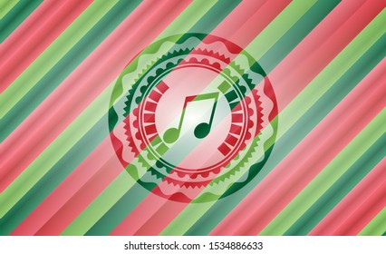musical note icon inside christmas style emblem.