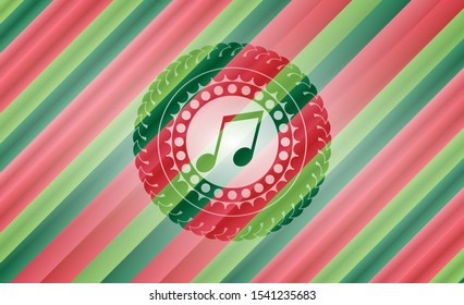 musical note icon inside christmas style badge..