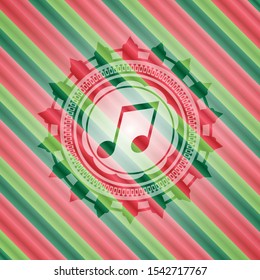 musical note icon inside christmas badge background.