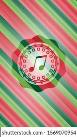 musical note icon inside christmas badge.