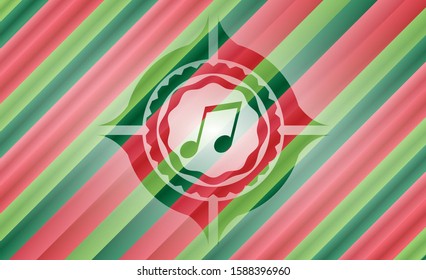 musical note icon inside christmas colors emblem.