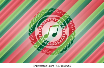 musical note icon inside christmas style emblem.