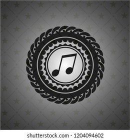 musical note icon inside dark emblem. Retro