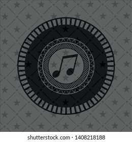 musical note icon inside dark emblem. Retro