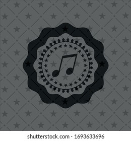 musical note icon inside dark emblem. Retro