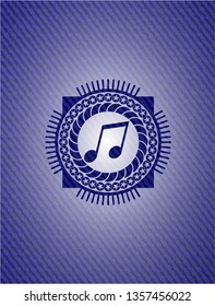 musical note icon inside emblem with denim high quality background