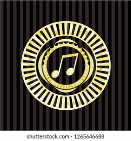 musical note icon inside gold emblem