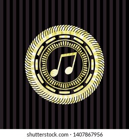 musical note icon inside gold emblem or badge
