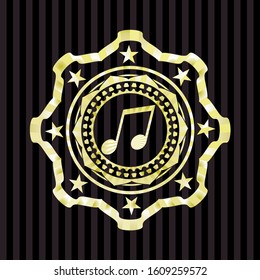 musical note icon inside gold emblem