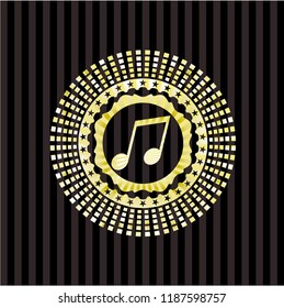 musical note icon inside golden emblem or badge