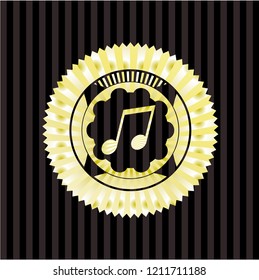 musical note icon inside golden emblem or badge