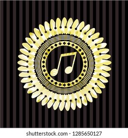 musical note icon inside golden emblem or badge