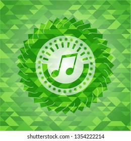 musical note icon inside green emblem with mosaic background
