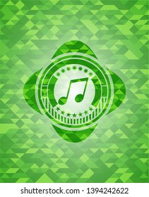 musical note icon inside green emblem with mosaic background