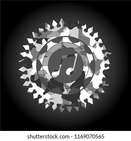 musical note icon inside grey camo emblem