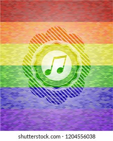 musical note icon inside lgbt colors emblem 