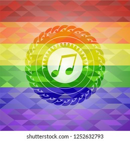 musical note icon inside lgbt colors emblem 