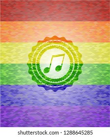 musical note icon inside lgbt colors emblem 