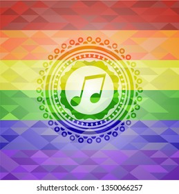 musical note icon inside lgbt colors emblem 