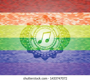 musical note icon inside lgbt colors emblem 
