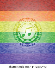 musical note icon inside lgbt colors emblem 