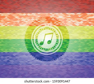 musical note icon inside lgbt colors emblem 