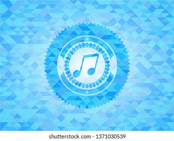 musical note icon inside light blue emblem with mosaic background