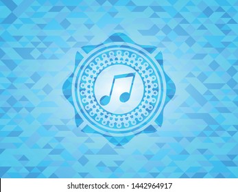 musical note icon inside light blue emblem with mosaic ecological style background