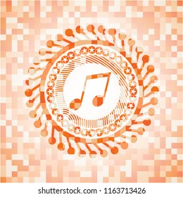 musical note icon inside orange mosaic emblem