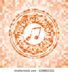 musical note icon inside orange mosaic emblem with background